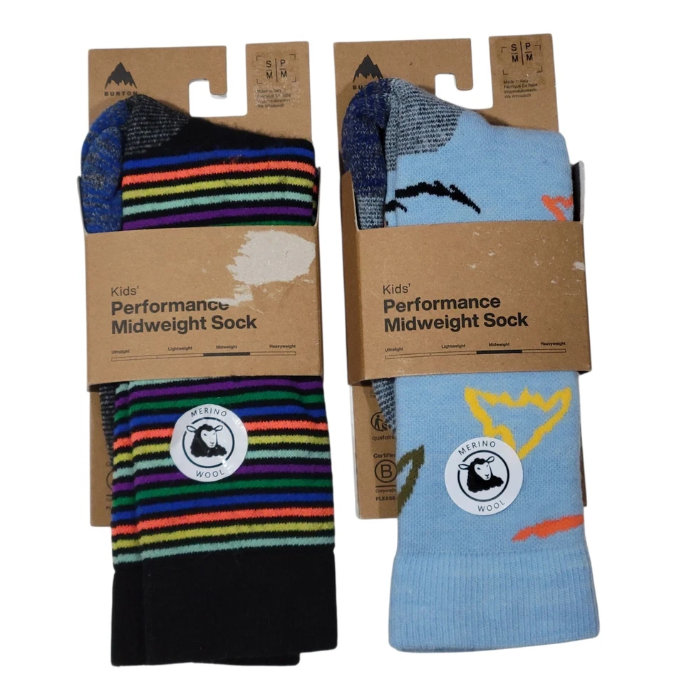 Burton Kids Performance Midweight Merino Wool Socks Youth Size S/M (13-1) 2 Pair