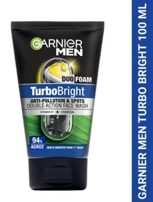 GARNIER MEN TurboBright Anti- Pollution & Spots Double Action Face Wash 100ml - Image 1 of 3