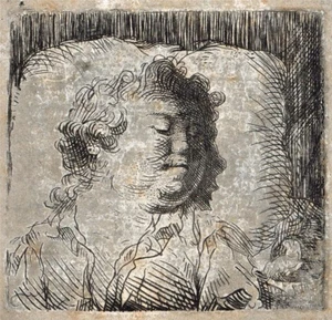 After Rembrandt - Sleeping Child - Antique Engraving / Etching - Picture 1 of 6
