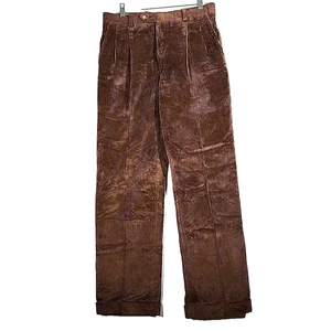 Vtg Saks Fifth Avenue Corduroy Pants Mens 33"x32" Brown Wide Wale Pleated Cuffed - Picture 1 of 12