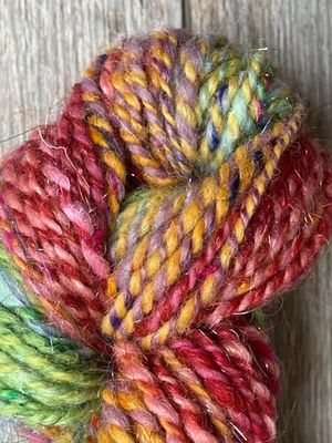 handspun art yarn rainbow festival thick & thin Saori weaving knit felt craft - Image 1 of 4