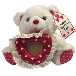 Vtg Commonwealth Valentine's Day Plush 1990 White Bear 7'' Heart Picture Frame - Picture 1 of 13