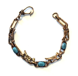 Pulsera Roadrunner Cobre Vintage con Cabujones Turquesa - Suroeste - Imagen 1 de 6