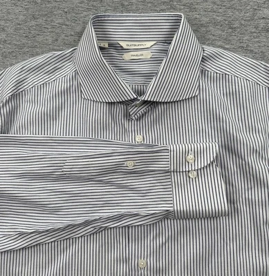 Camisa de Viajero Suitsupply Para Hombres XL 17/43 Etiqueta Azul Blanco Rayas Calce Ajustado Ciudad Foto 1 de 4