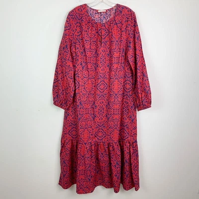 Ann Mashburn Aba Maxi Dress in Blue & Red Geometric Block Print Size M - Image 1 of 4