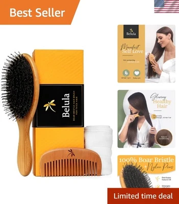 Thick Hair Miracle: Boar Bristle Brush & Comb Set with Spa Headband - Travel Bag - Изображение 1 из 4