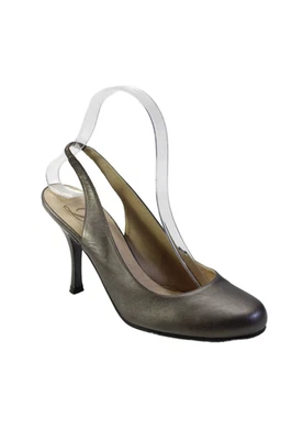 Delman Womens Textured Rounded Toe Slingback Metallic Heels Gray Size 8 - Image 1 of 4