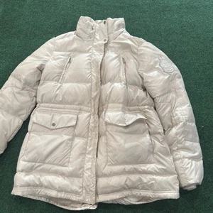 Lauren Ralph Lauren Down Puffer Jacket XL Cream Beige Faux Fur Patch Logo￼ - Picture 1 of 11