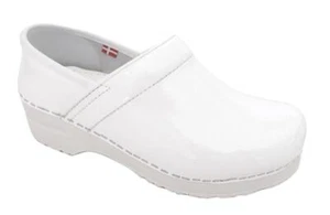 New NIB Sanita Clean White Celina Patent Leather Professional Clog Shoes 39 9 - Picture 1 of 9