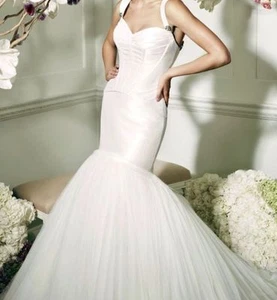 Truly Zac Posen Ivory Sweetheart Straps Mermaid Wedding Dress Gown Size 14 - Picture 1 of 6