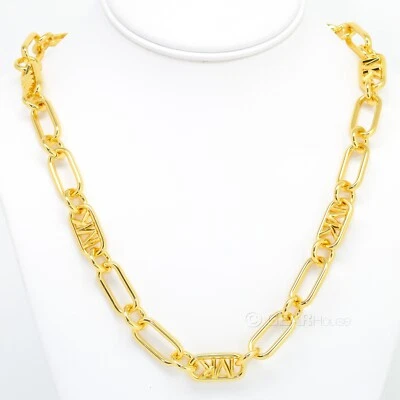 Collar Michael Kors para mujer enchapado en oro de 14k, cadena ovalada gruesa, 21 pulgadas, logotipo MK Foto 1 de 4