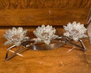 Kandelaberhalter 3 armig Kristall Lotus facettiert Diamant funkelnd - Bild 1 von 8