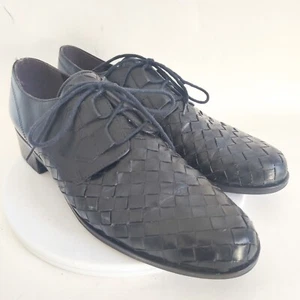 Vintage Pappagallo Black Woven Leather Lace-Up Flats Block Heel Shoes Womens 8 - Picture 1 of 12