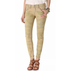 Free People Women’s Size 28 Green Camo Distressed Skinny Jeans - Picture 1 of 12