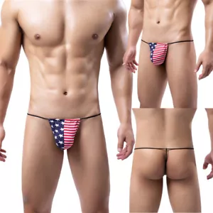 Sexy Mens USA-Flag Striped T-back Thongs Micro G-string Male Jockstrap Lingerie - Picture 1 of 12