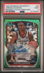 Jordan Hawkins 2022 Bowman University Chrome Green Auto  /99 PSA 9 - Picture 1 of 2