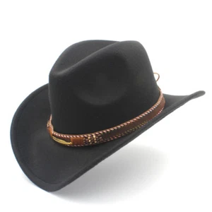 Vintage New Men Women Wool Western Wide Brim Cowboy Hat Casual Fedora Panama Cap - Picture 1 of 21
