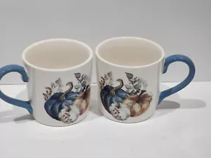 Thanksgiving Herbst Blau Kürbisblätter Kaffeetassen Tassen 2er Set - Bild 1 von 4