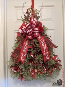 Christmas Tree Wreath Deco mesh Handmade Bow/Ribbon Tails Six Premiun Ribbons - Picture 1 of 9