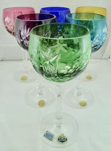 6 Kristall-Gläser Wein Römer Beyer Bleikristall Überfang bunt - Bild 1 von 7