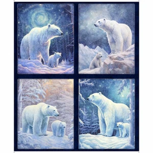 AURORA POLAR BEAR 4 BLOCK PANEL COTTON FABRIC by QUILTING TREASURES 36"X44" - Picture 1 of 1