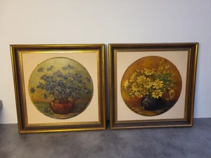 PAIRE DE TABLEAUX HUILE SUR PANNEAU MEDAILLONS SIGNE M.SOMBSTHAY DU XIX ème - Imagen 1 de 12