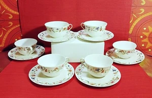 6 Vintage ROYALE LIMOGES Cups Saucers RYE 28 ? Floral Flowers Gold Trim France - Picture 1 of 12