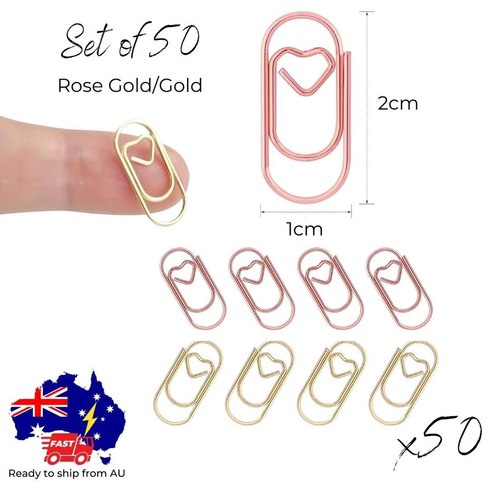 Mini Paper Clips Metal Heart Love Scrapbook Rose Gold Clip Small Copper Pegs Peg - image 1 of 4