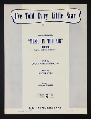 I've Told Ev'ry Little Star 1932 VTG Duet Sheet Music Air Piano Kern Hammerstein - Image 1 of 4