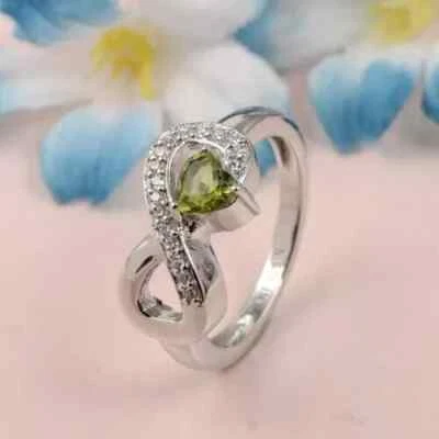 14K White Gold Plated 1.80Ct Heart Lab Created Peridot Solitaire Engagement Ring - Image 1 of 4