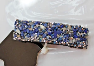 Sapphire Rock Chip & Rhinestone Magnetic Close Bracelet Silver Tone New - Picture 1 of 2