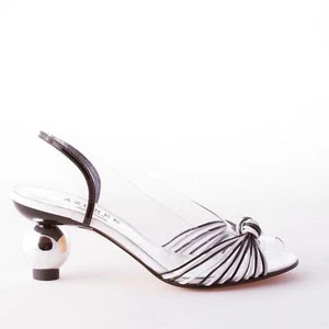 AZUREE CANNES Damenschuhe transparent NATURI Sandale schwarz weiß runder Absatz - Bild 1 von 6