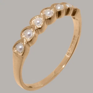 Solid 14k Rose Gold Cultured Pearl Womens Eternity Ring - Picture 1 of 5
