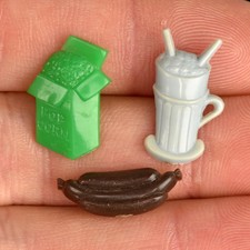 Three VTG Plastic Goofie Realistic Sewing Buttons Food Popcorn Milkshake Hotdog