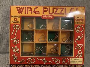 12 WIRE PUZZLES Brain Teaser mind game toy steel metal IQ test magic trick BOX