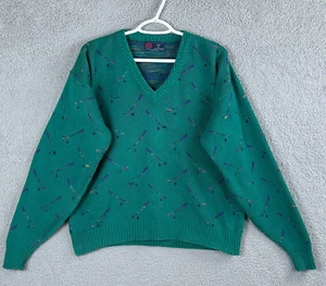 Vintage Isle of Cotton Golf sports sweater mens medium green v neck ribbed knit - Picture 1 of 11