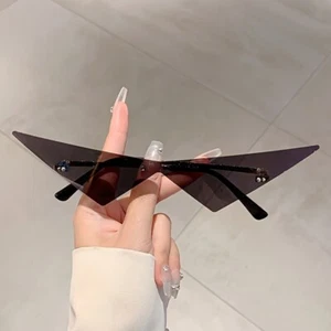 Y2K Rimless Triangle Sunglasses Gold Metal Arms Black Trendy Women’s Glasses - Picture 1 of 18