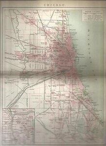 CHICAGO USA 1892 Historische Landkarte Stadtplan Lithographie Antique City Map - Picture 1 of 2