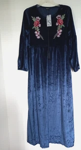 Sunnyme Embroidered  Velvet Dress Blue Super Cute Size S NWT - Picture 1 of 4