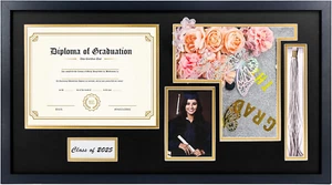 Graduation Shadow Box Frame for 8.5X11 Diploma & 4X6 Photo with Graduation Cap & - Picture 1 of 12