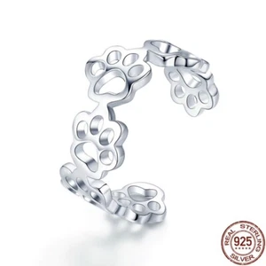 BAGUE ARGENT STERLING 925 RÉGLABLE PATTES EMPREINTES CHIEN CHAT - Imagen 1 de 4