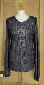 WHISTLES navy blue metallic silver cable soft knit long sleeved jumper UK 14 - Picture 1 of 5