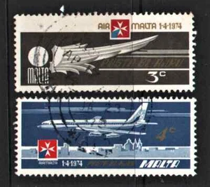 Used 2 stamps " AIRMAIL, AIR MALTA " Malta 1974 - Picture 1 of 2