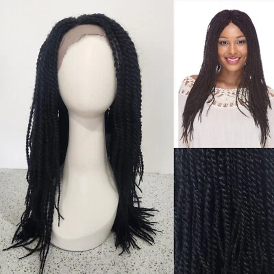 Pelucas trenzadas delanteras de encaje peluca larga negra caja sintética trenzas cabello Foto 1 de 4