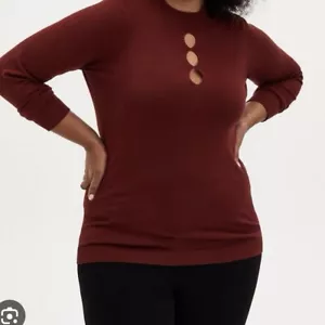 Torrid Pullover Mock Neck Burgundy Red Keyhole Top Size 5XL NWT - Picture 1 of 8