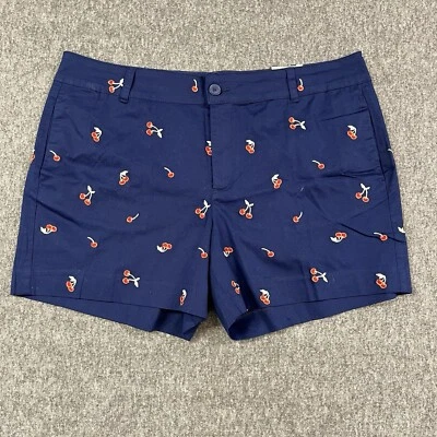 St Johns Bay Shorts Womens 18 (38x5) Flat Front Embroidered Cherry Blue - New - Image 1 of 4