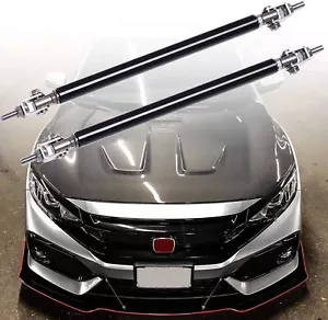 2* Black Adjustable Front Bumper Lip Splitter Spoiler Strut Rod Tie Support Bar - Picture 1 of 9