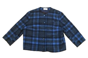 Vintage Pendleton 100% Wool Plaid Crop Jacket, Blue Dark Gray, S - Picture 1 of 6