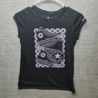Converse Girls Sz L (12/13Y) High Top Shoes Purple Print Black Tshirt  - Image 1 of 4