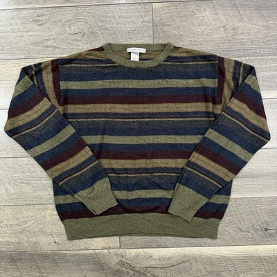 VTG Geoffrey Beene Sweater Striped Geometric Pattern Knit Acrylic Olive Mens M - Image 1 of 4